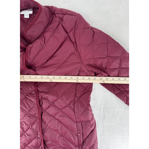 J Jill Down Jacket Red Maroon Tunic Long Length Quilted Puffer Coat Medium - Picture 7 of 8